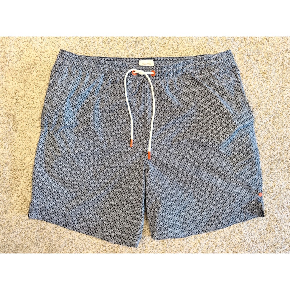 SWIMS Swim Trunks Geometric Diamond Pattern Size L Navy Blue White‎ Board Shorts